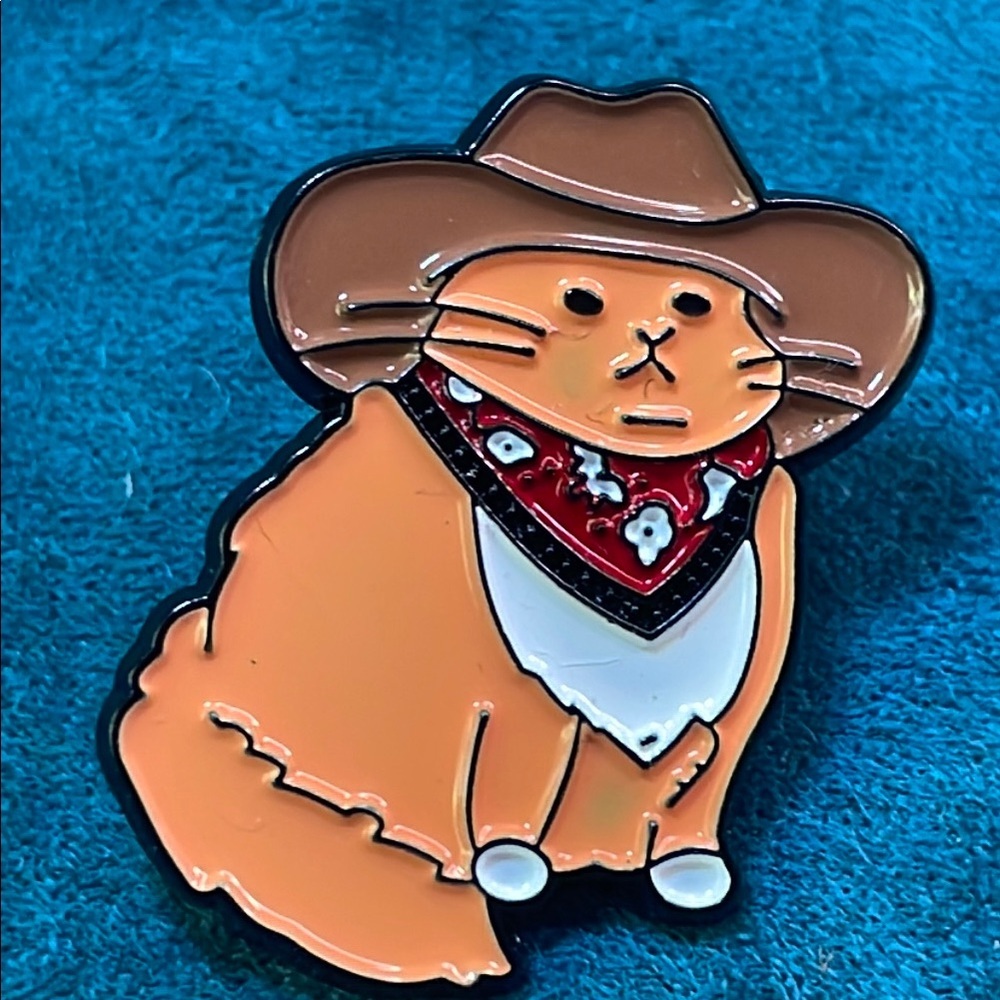 Cowboy Cat Enamel Pin - Brown and Red - Picture 2 of 3